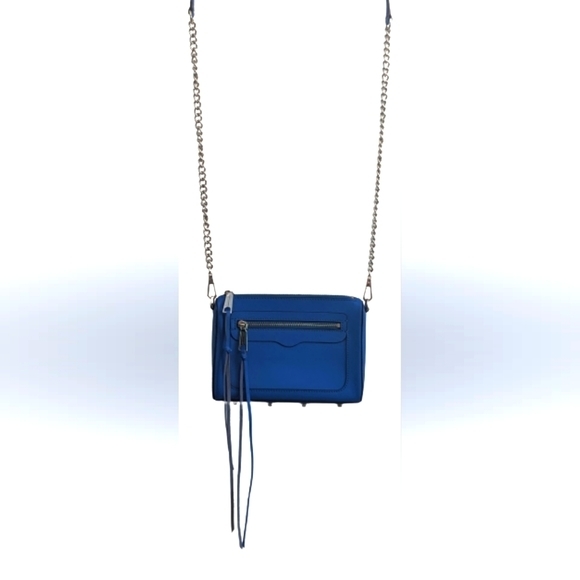 EUC 100% Genuine Leather beautiful blue removable strap back zip top zip closure - Picture 13 of 15